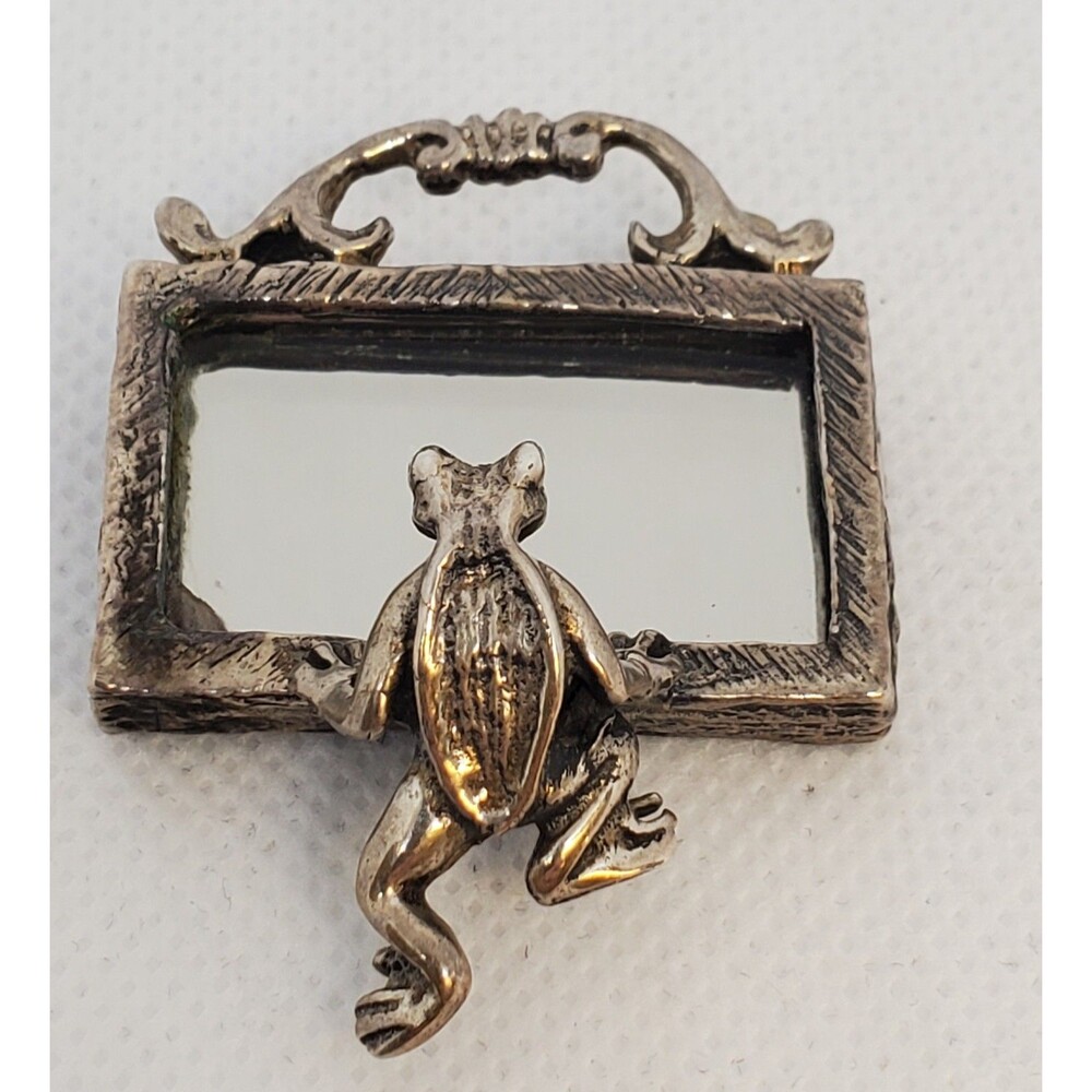 Vintage Sterling Silver Framed Mirror Hanging Frog Brooch Pin
925 - Mexico